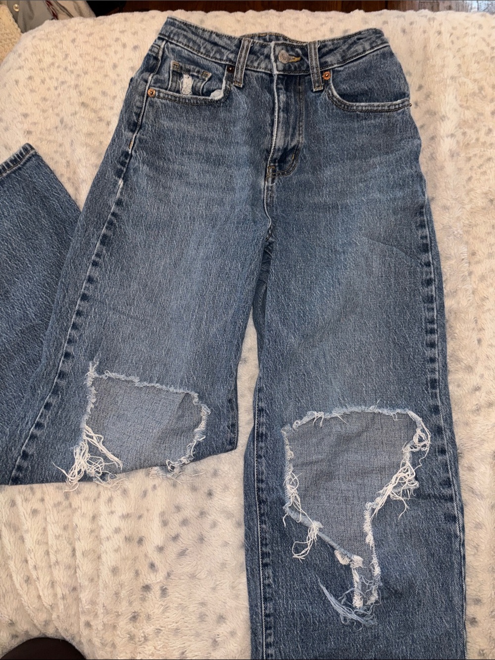 wild fable Distressed Medium Blue Straight-Leg Jeans
